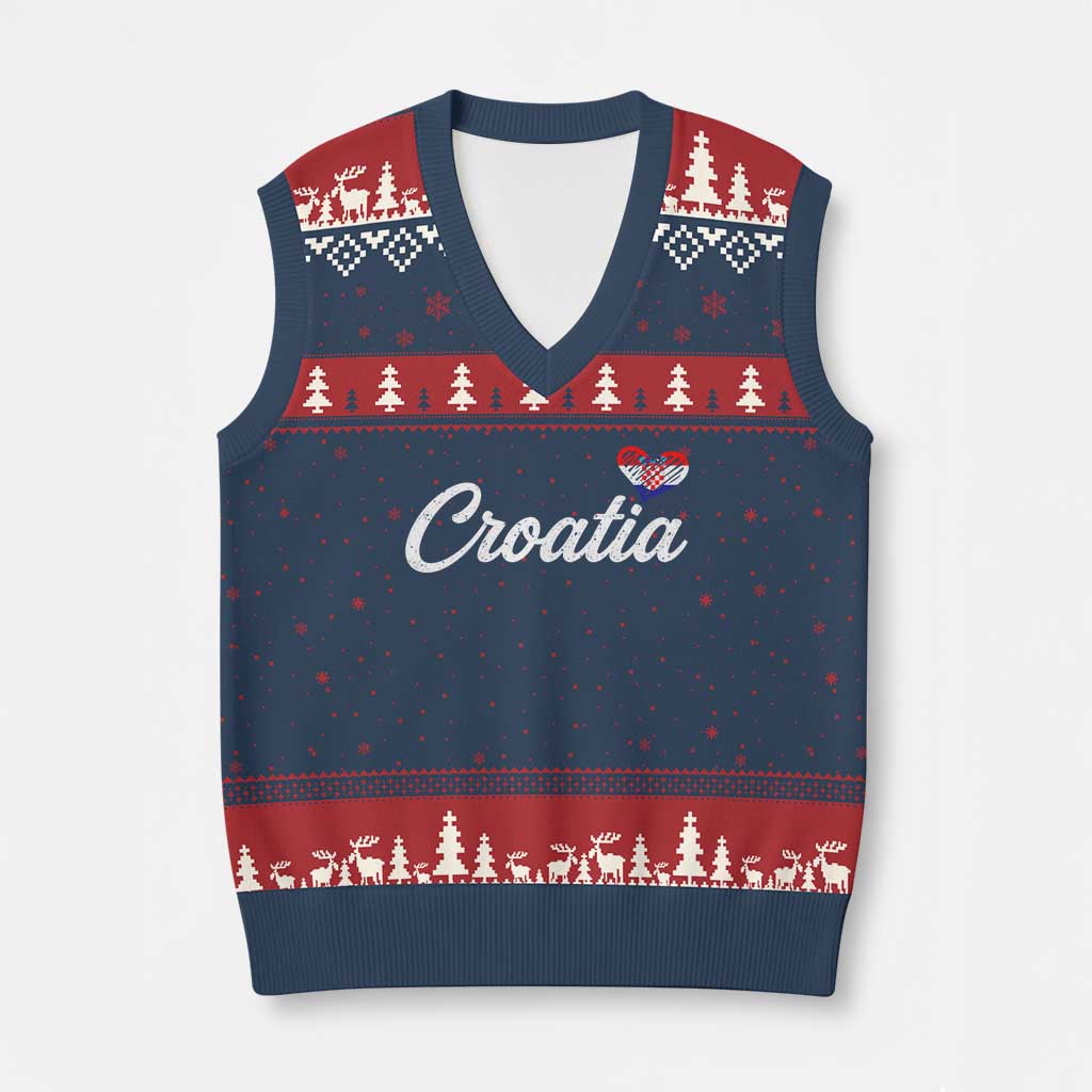 Croatia V-Neck Knit Sweater Vest Hrvatska Simple Love Croatian Flag Heart