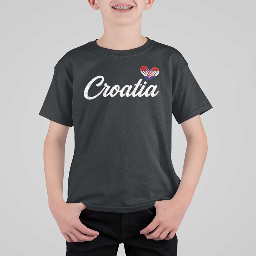 Croatia T Shirt For Kid Hrvatska Simple Love Croatian Flag Heart