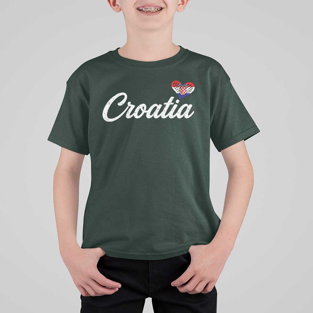 Croatia T Shirt For Kid Hrvatska Simple Love Croatian Flag Heart