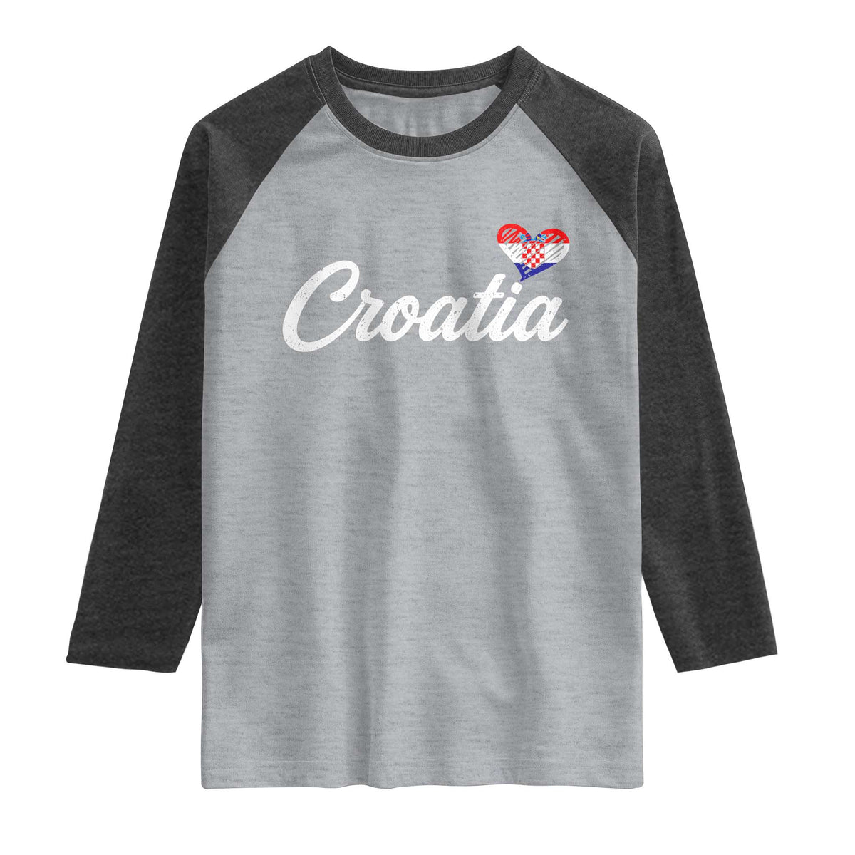 Croatia Raglan Shirt Hrvatska Simple Love Croatian Flag Heart