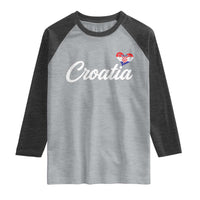 Croatia Raglan Shirt Hrvatska Simple Love Croatian Flag Heart