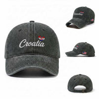 Croatia Washed Cotton Baseball Cap Hrvatska Simple Love Croatian Flag Heart