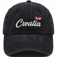 Croatia Washed Cotton Baseball Cap Hrvatska Simple Love Croatian Flag Heart