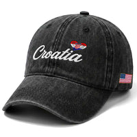 Croatia Washed Cotton Baseball Cap Hrvatska Simple Love Croatian Flag Heart