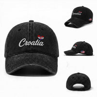 Croatia Washed Cotton Baseball Cap Hrvatska Simple Love Croatian Flag Heart