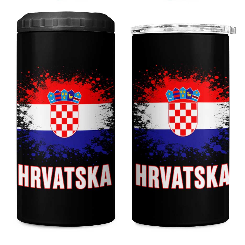 Hrvatska 4 in 1 Can Cooler Tumbler Retro Vintage Watercolors Sport Croatia Croatian Flag
