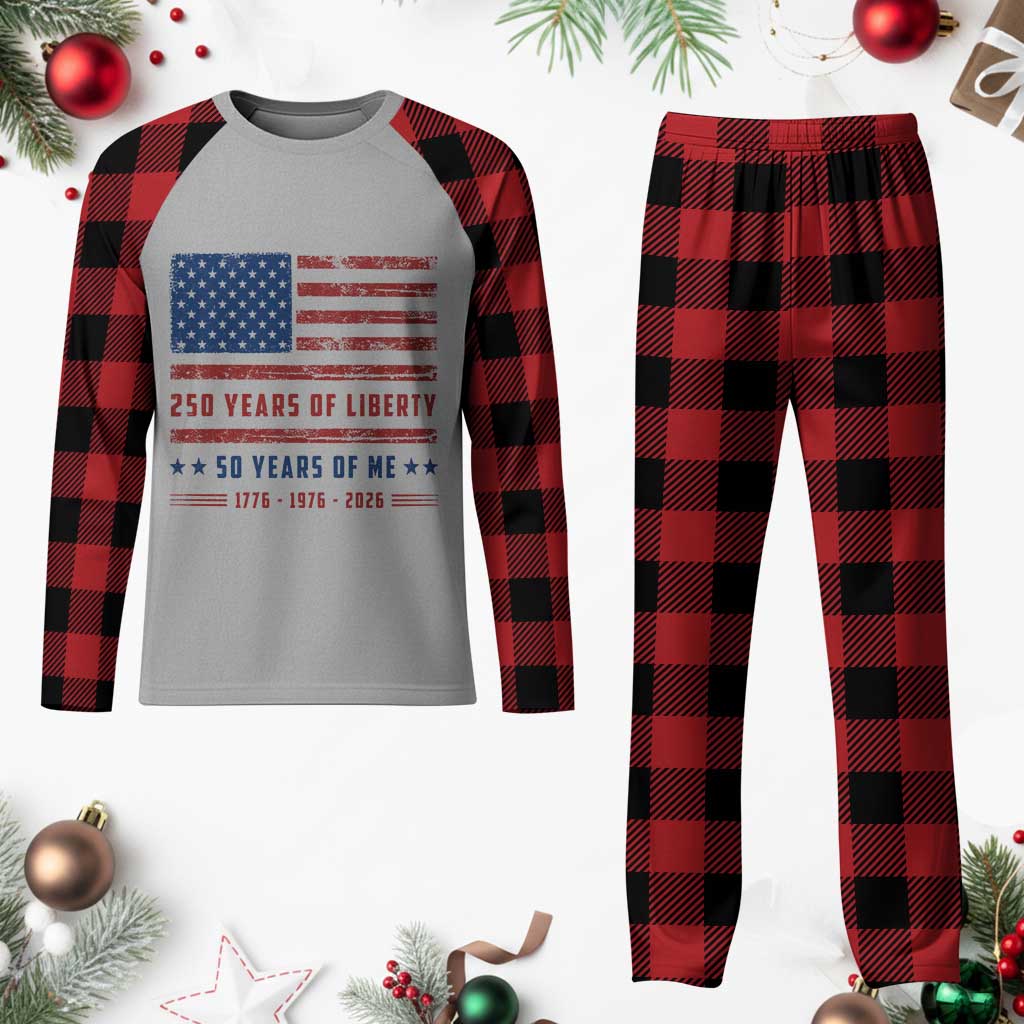 Patriotic 50th Birthday USA 250th Anniversary Plaid Pajama Set 250 Years of Liberty 1976 50 Year Old Gift