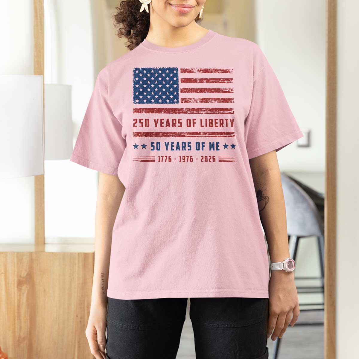 Patriotic 50th Birthday USA 250th Anniversary T Shirt For Women 250 Years of Liberty 1976 50 Year Old Gift