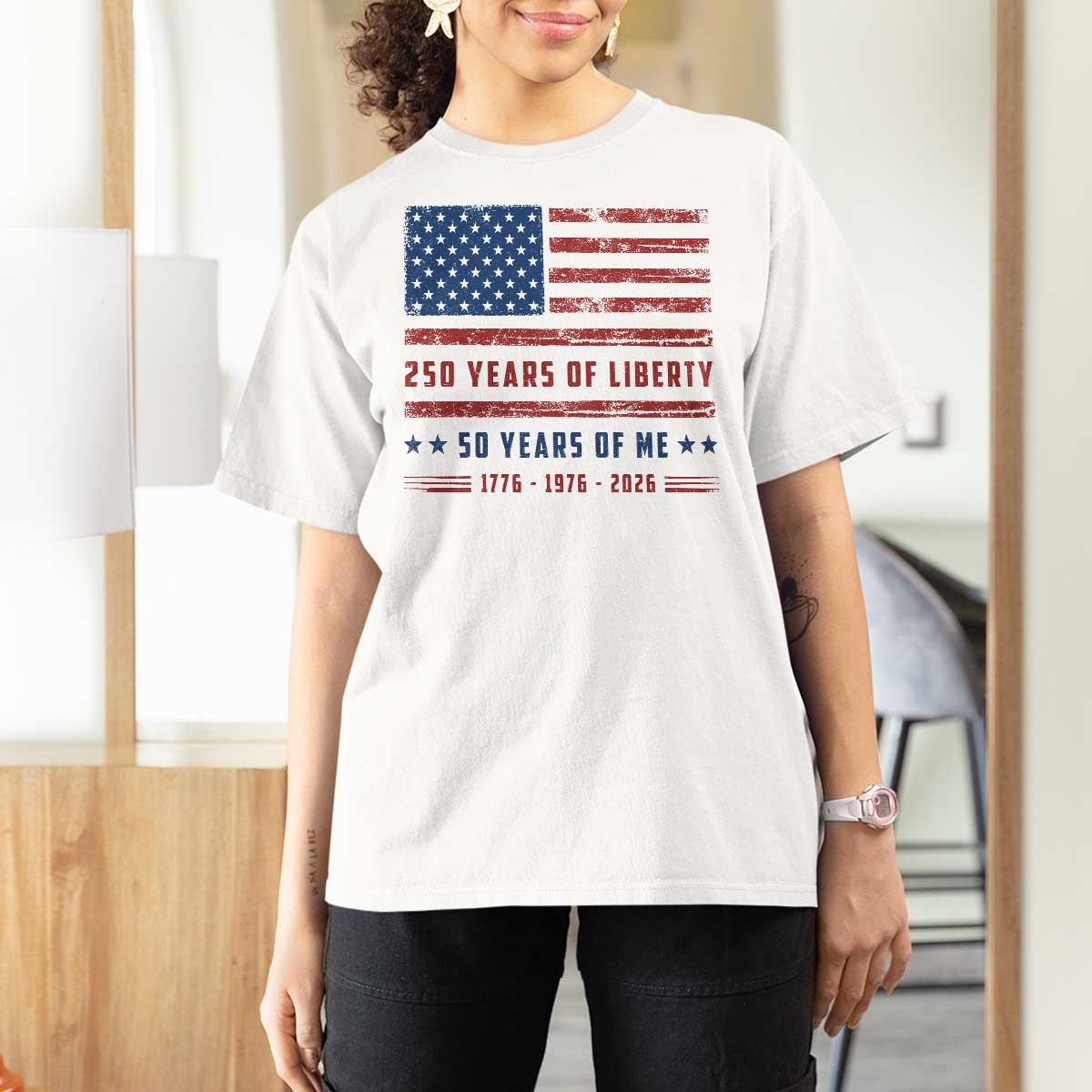 Patriotic 50th Birthday USA 250th Anniversary T Shirt For Women 250 Years of Liberty 1976 50 Year Old Gift