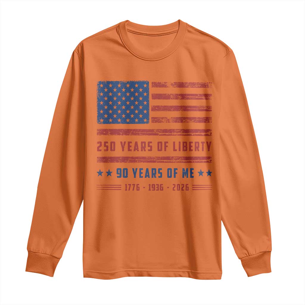 Patriotic 90th Birthday USA 250th Anniversary Long Sleeve Shirt 250 Years of Liberty 1936 90 Year Old Gift