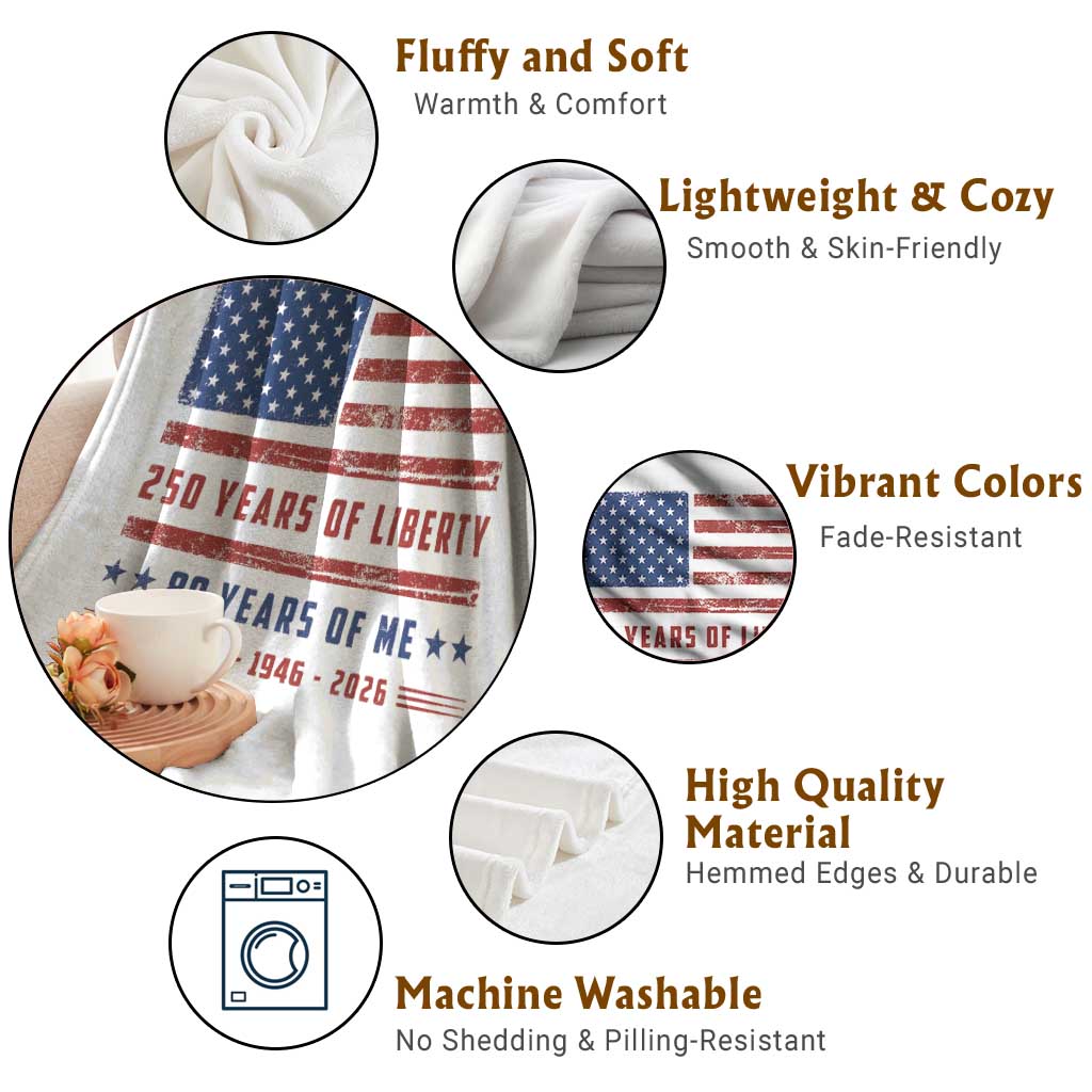 Patriotic 80th Birthday USA 250th Anniversary Throw Blanket 250 Years of Liberty 1946 80 Year Old Gift