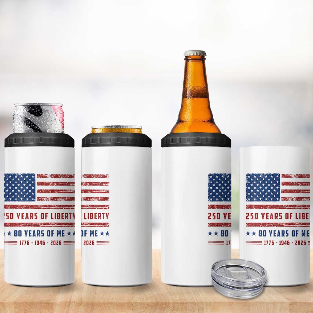 Patriotic 80th Birthday USA 250th Anniversary 4 in 1 Can Cooler Tumbler 250 Years of Liberty 1946 80 Year Old Gift