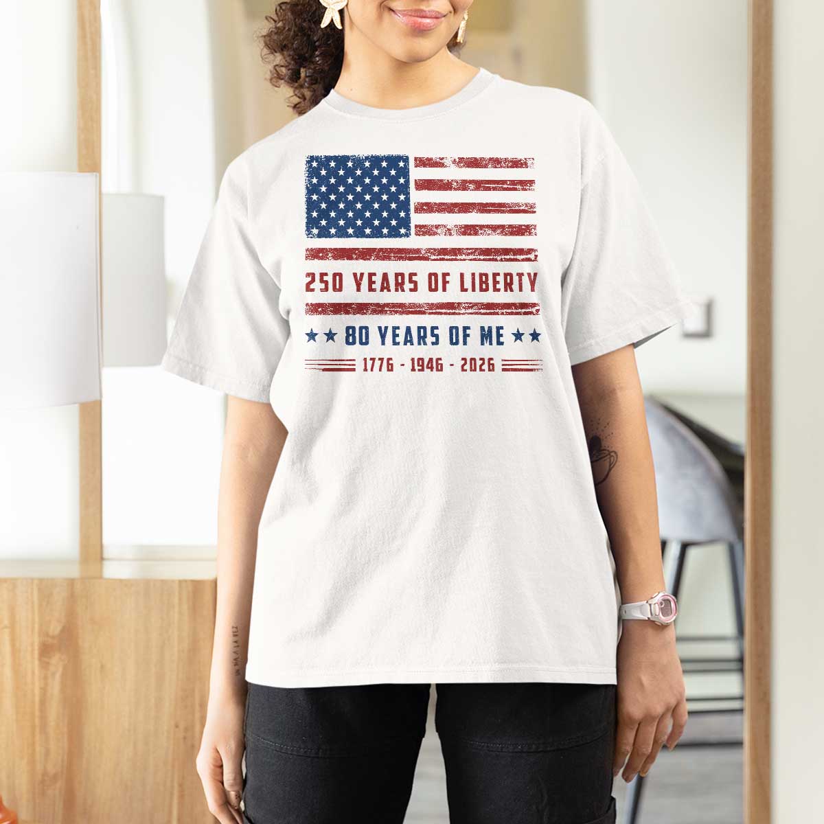 Patriotic 80th Birthday USA 250th Anniversary T Shirt For Women 250 Years of Liberty 1946 80 Year Old Gift