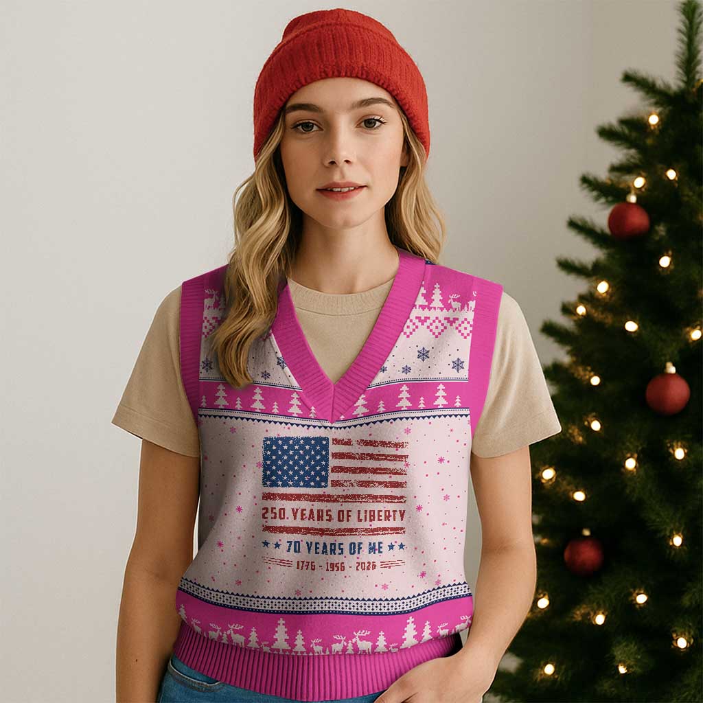 Patriotic 70th Birthday USA 250th Anniversary V-Neck Knit Sweater Vest 250 Years of Liberty 1956 70 Year Old Gift