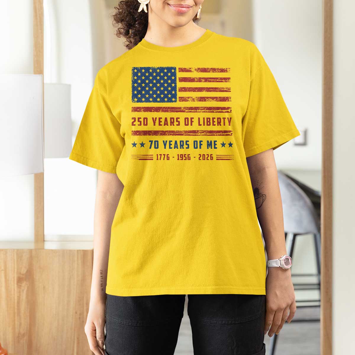 Patriotic 70th Birthday USA 250th Anniversary T Shirt For Women 250 Years of Liberty 1956 70 Year Old Gift