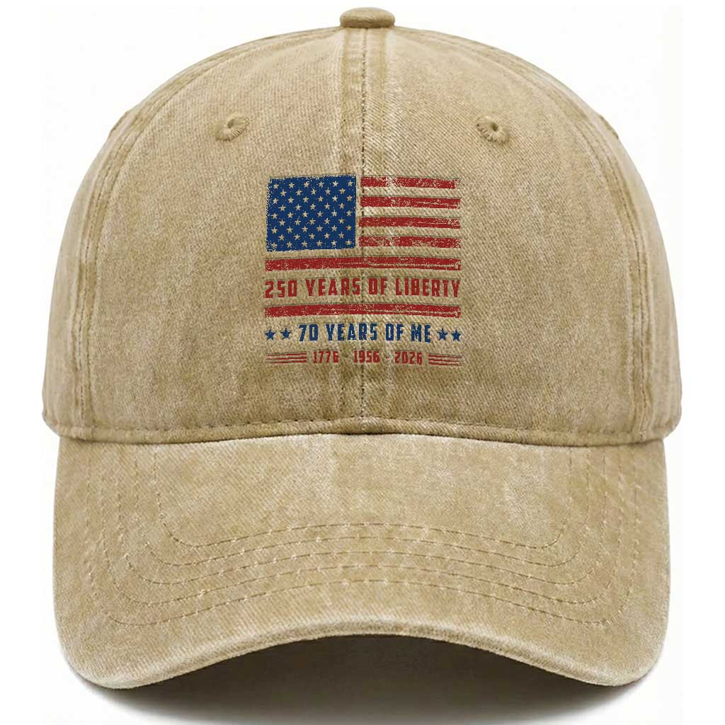 Patriotic 70th Birthday USA 250th Anniversary Washed Cotton Baseball Cap 250 Years of Liberty 1956 70 Year Old Gift