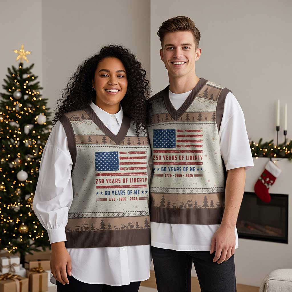 Patriotic 60th Birthday USA 250th Anniversary V-Neck Knit Sweater Vest 250 Years of Liberty 1966 60 Year Old Gift