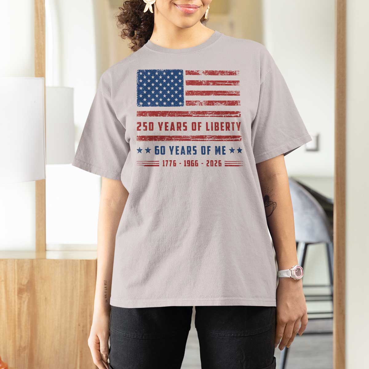 Patriotic 60th Birthday USA 250th Anniversary T Shirt For Women 250 Years of Liberty 1966 60 Year Old Gift