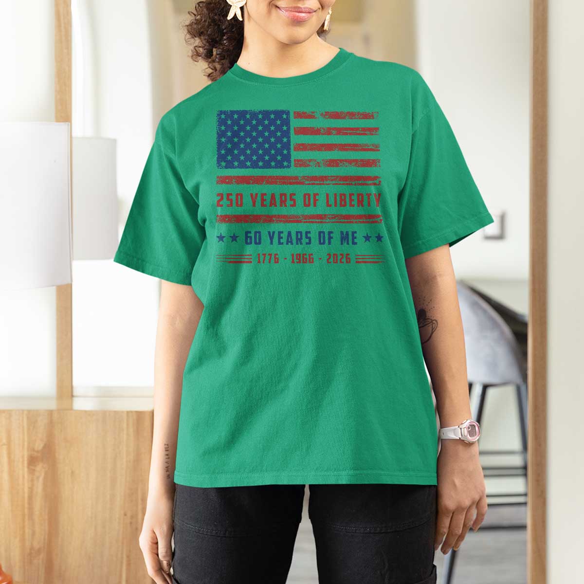 Patriotic 60th Birthday USA 250th Anniversary T Shirt For Women 250 Years of Liberty 1966 60 Year Old Gift