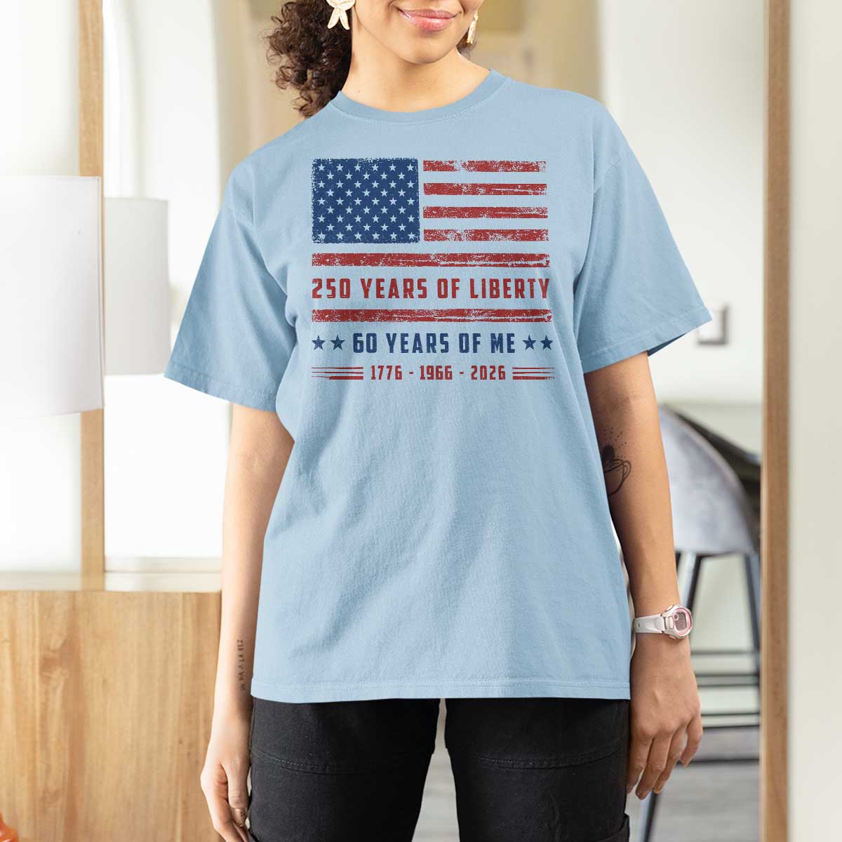Patriotic 60th Birthday USA 250th Anniversary T Shirt For Women 250 Years of Liberty 1966 60 Year Old Gift