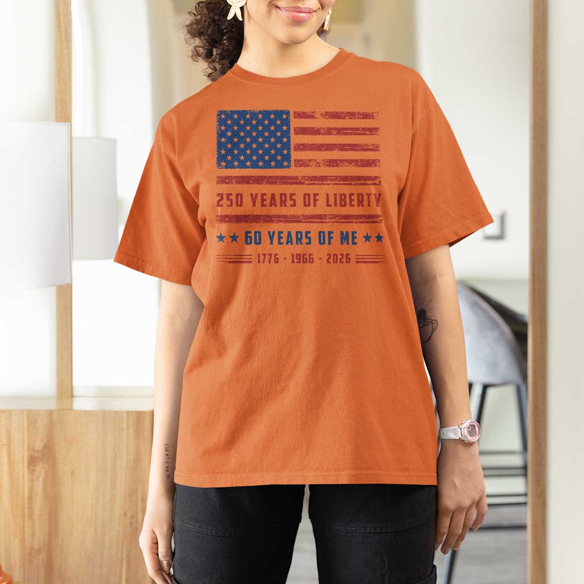Patriotic 60th Birthday USA 250th Anniversary T Shirt For Women 250 Years of Liberty 1966 60 Year Old Gift