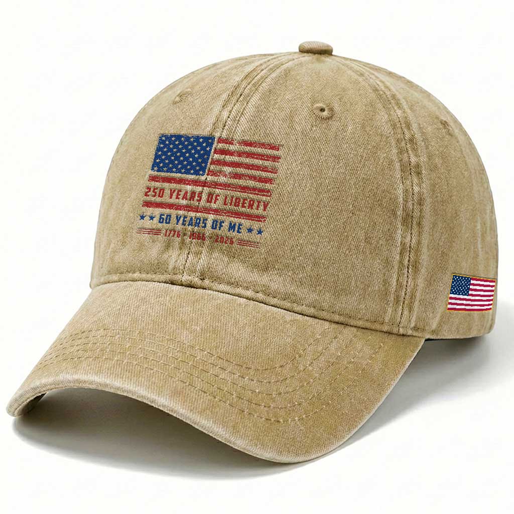 Patriotic 60th Birthday USA 250th Anniversary Washed Cotton Baseball Cap 250 Years of Liberty 1966 60 Year Old Gift