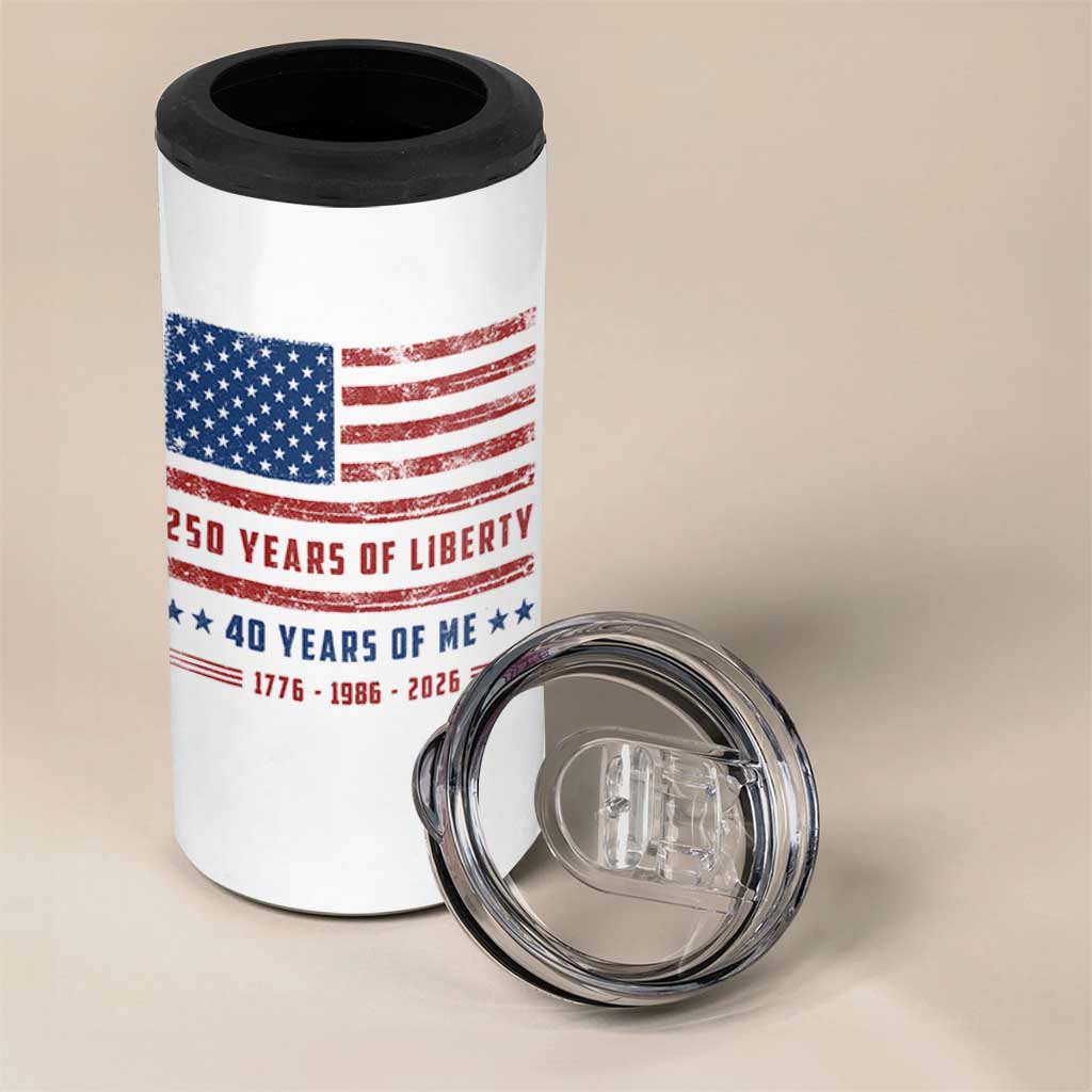 Patriotic 40th Birthday USA 250th Anniversary 4 in 1 Can Cooler Tumbler 250 Years of Liberty 1986 40 Year Old Gift