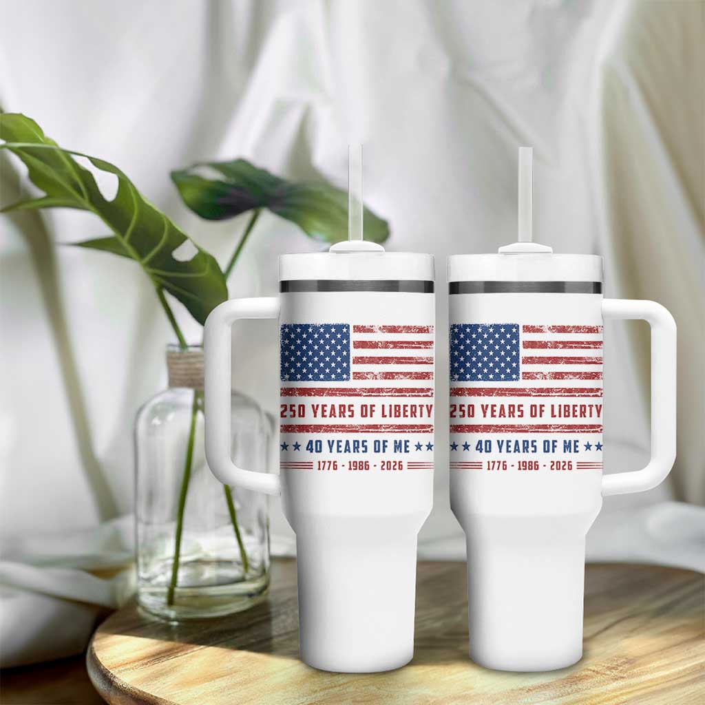 Patriotic 40th Birthday USA 250th Anniversary Tumbler With Handle 250 Years of Liberty 1986 40 Year Old Gift