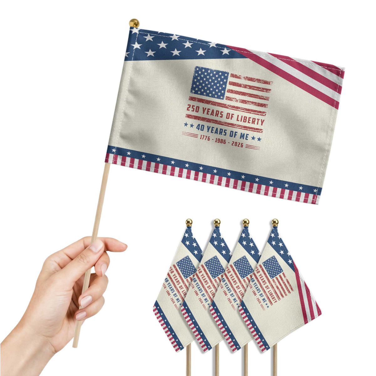40th Birthday USA 250th Anniversary Patriotic Handheld Flag 250 Years of Liberty 1986 40 Year Old Gift