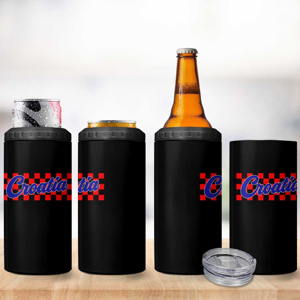 Croatia 4 in 1 Can Cooler Tumbler Checkered Retro Hrvatska Zagreb Croatian