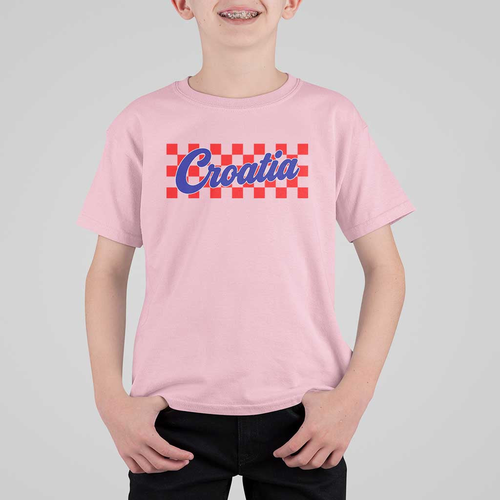 Croatia T Shirt For Kid Checkered Retro Hrvatska Zagreb Croatian