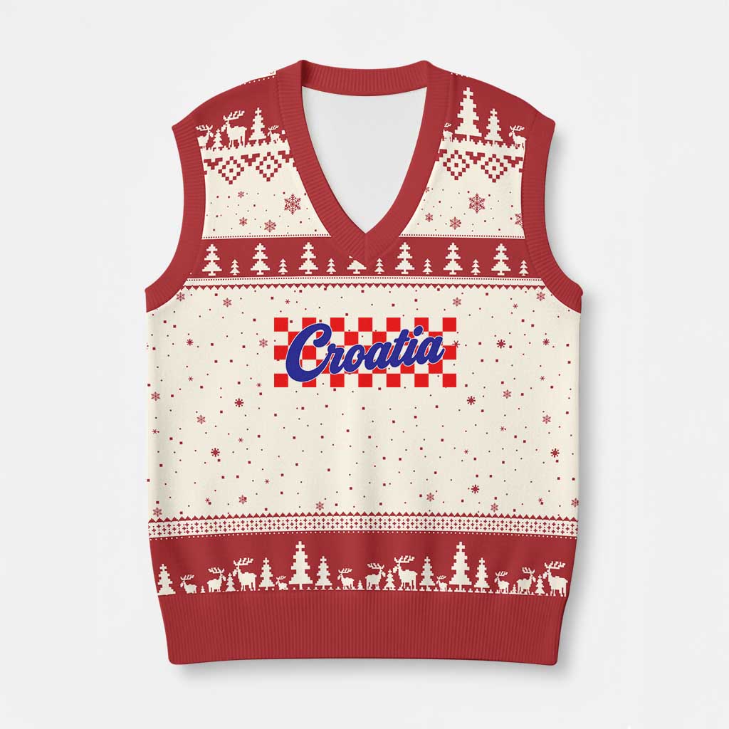 Croatia V-Neck Knit Sweater Vest Checkered Retro Hrvatska Zagreb Croatian