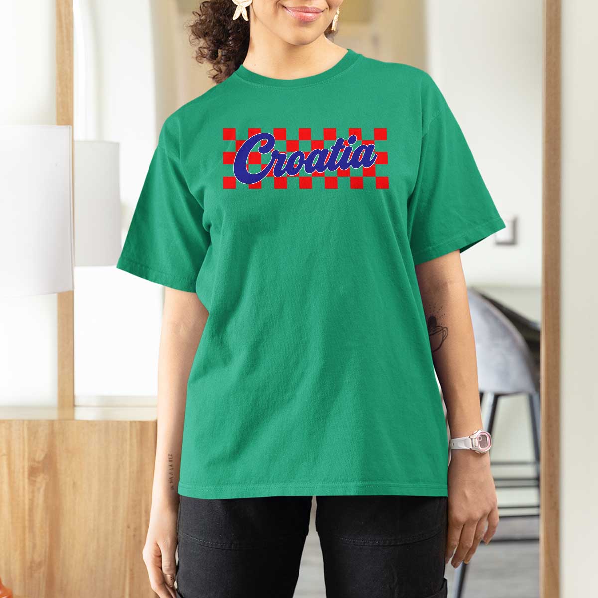 Croatia T Shirt For Women Checkered Retro Hrvatska Zagreb Croatian