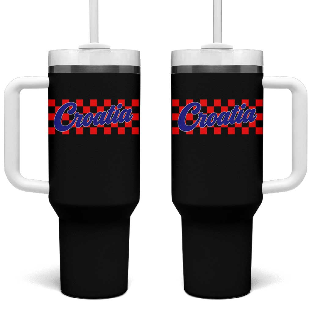 Croatia Tumbler With Handle Checkered Retro Hrvatska Zagreb Croatian