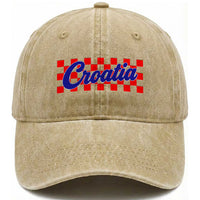 Croatia Washed Cotton Baseball Cap Checkered Retro Hrvatska Zagreb Croatian