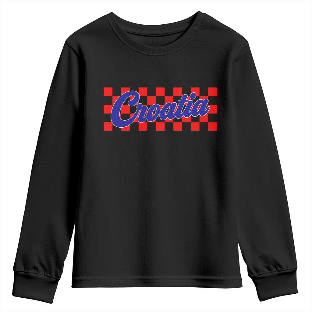 Croatia Youth Sweatshirt Checkered Retro Hrvatska Zagreb Croatian