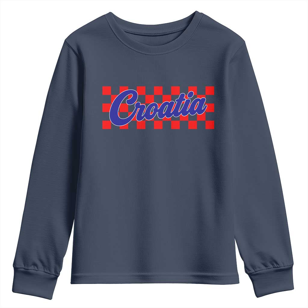 Croatia Youth Sweatshirt Checkered Retro Hrvatska Zagreb Croatian