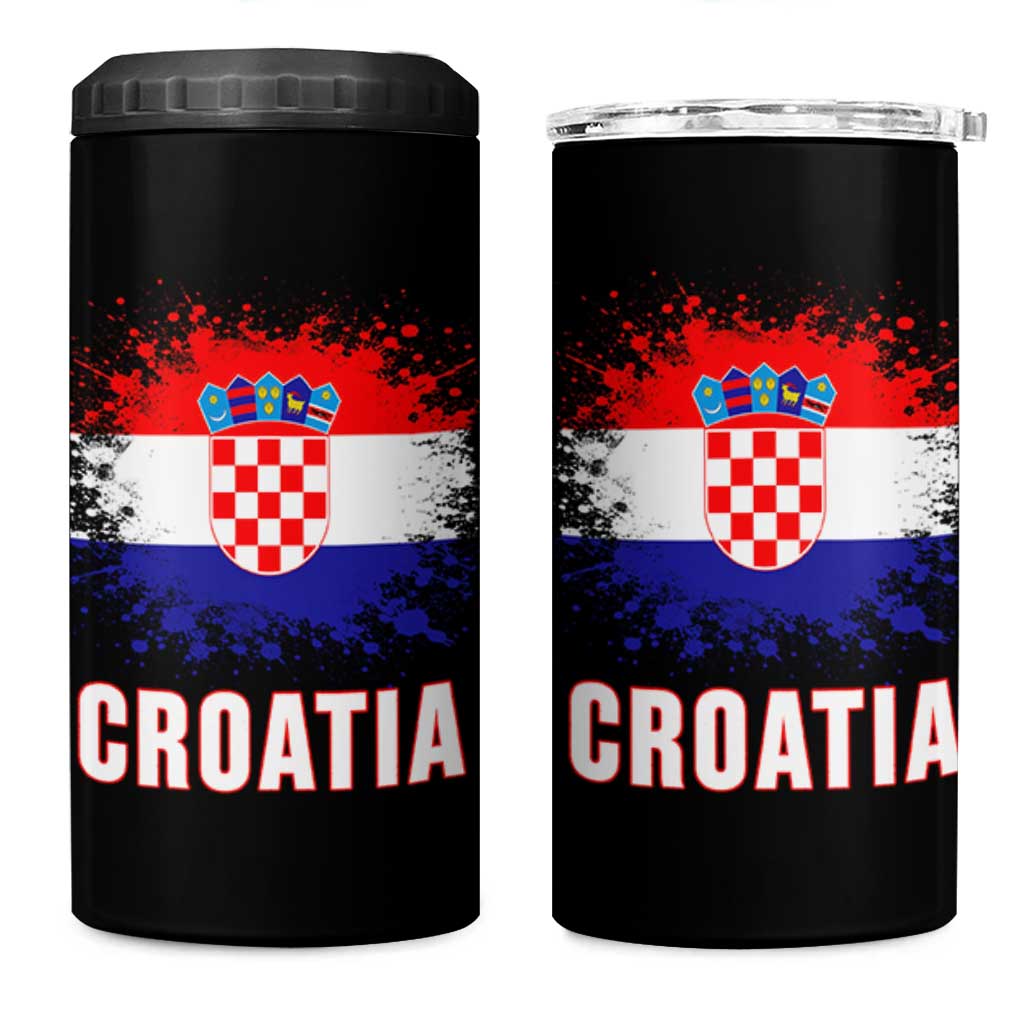 Croatia 4 in 1 Can Cooler Tumbler Retro Vintage Watercolors Sport Hrvatska Flag Croatian