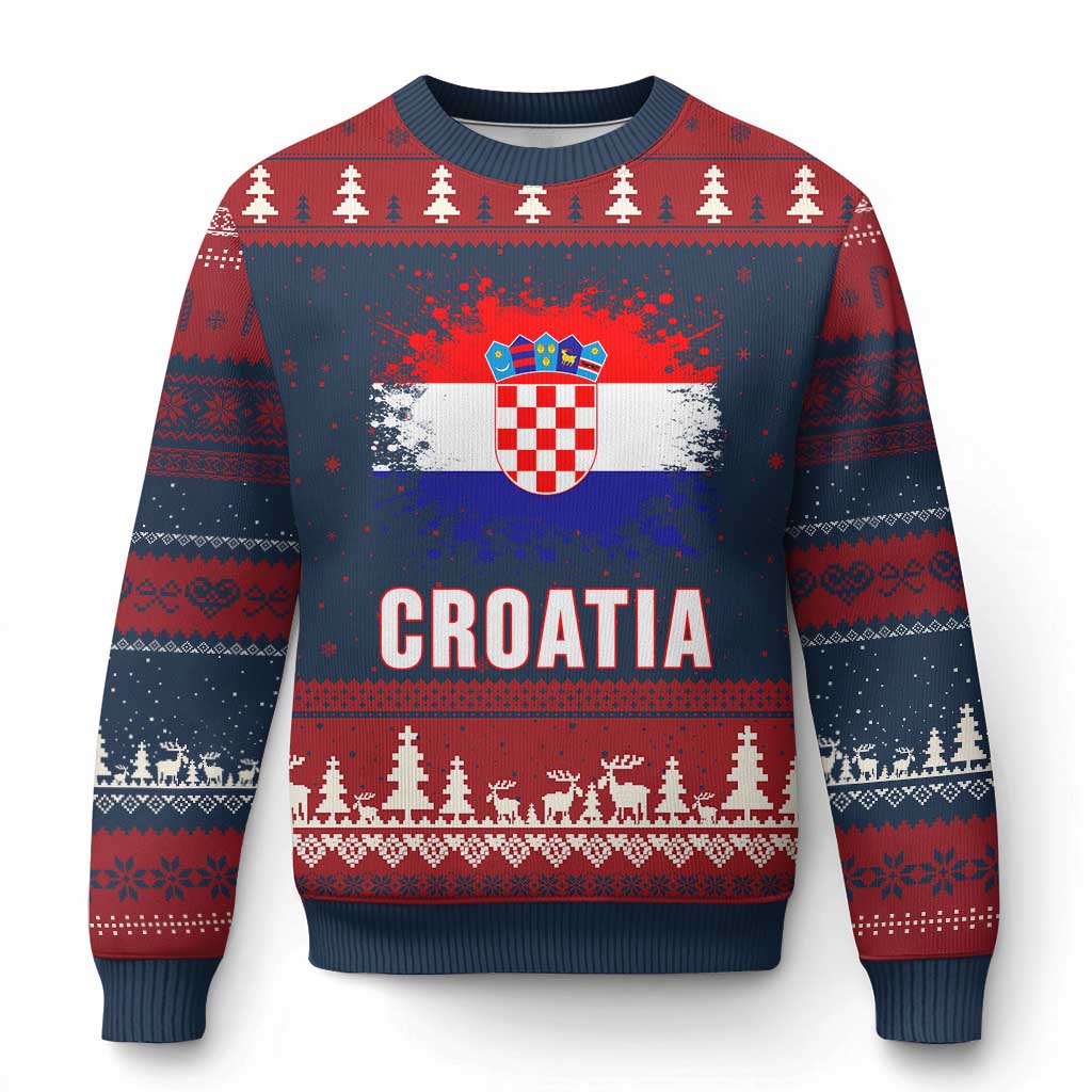 Croatia Ugly Christmas Sweater Retro Vintage Watercolors Sport Hrvatska Flag Croatian