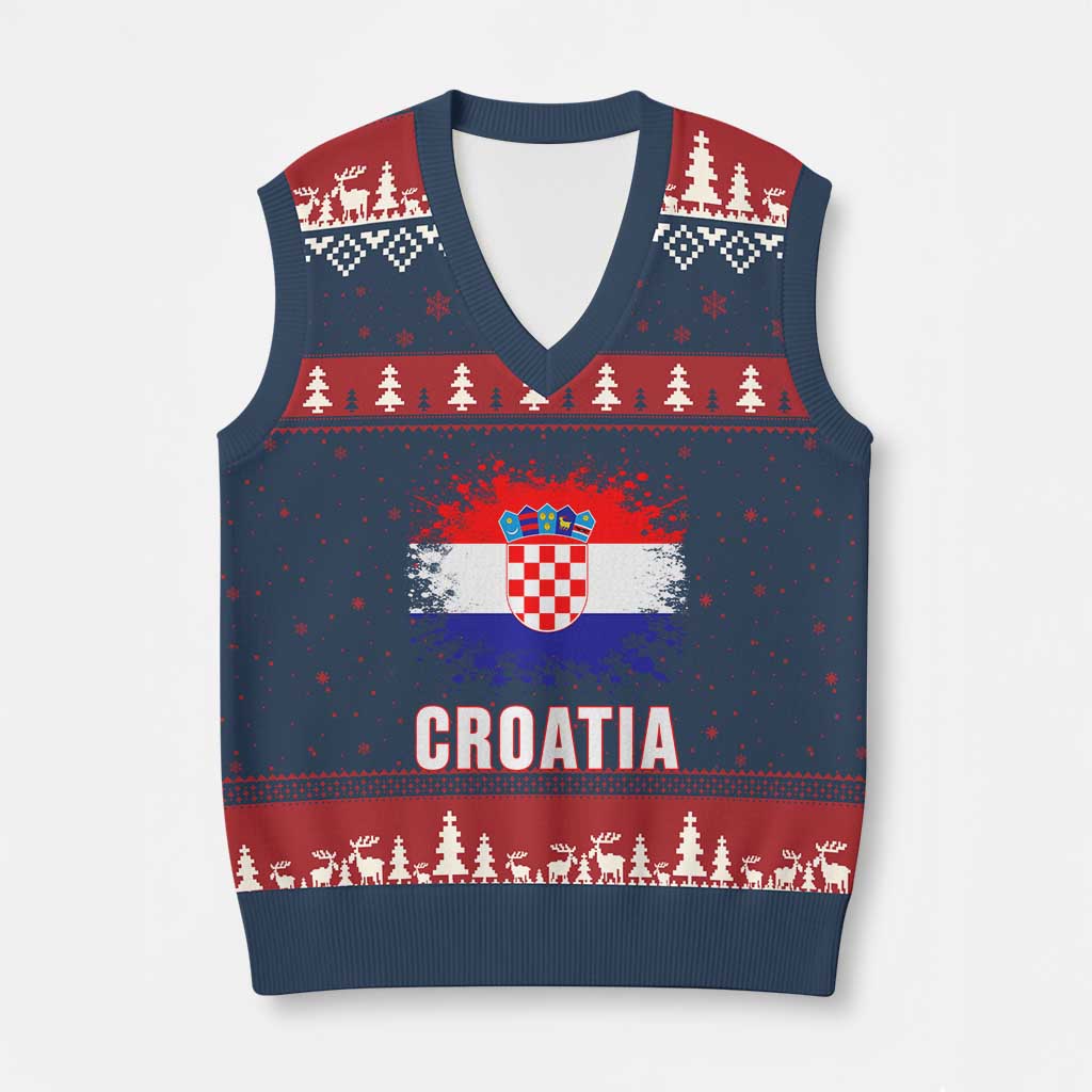 Croatia V-Neck Knit Sweater Vest Retro Vintage Watercolors Sport Hrvatska Flag Croatian