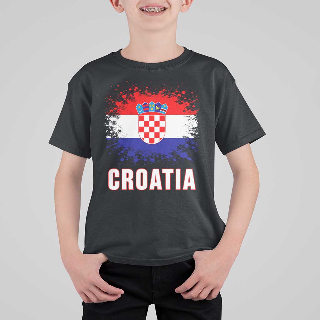 Croatia T Shirt For Kid Retro Vintage Watercolors Sport Hrvatska Flag Croatian