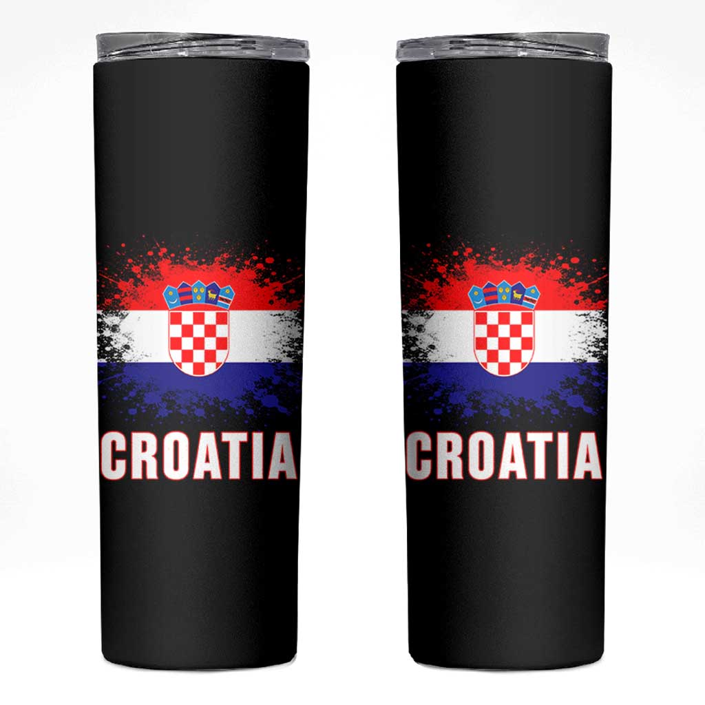 Croatia Skinny Tumbler Retro Vintage Watercolors Sport Hrvatska Flag Croatian