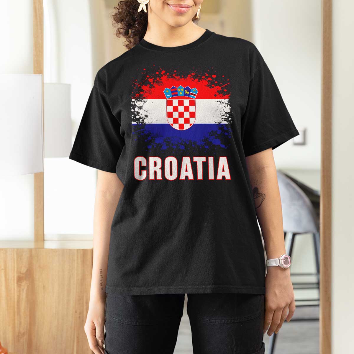 Croatia T Shirt For Women Retro Vintage Watercolors Sport Hrvatska Flag Croatian