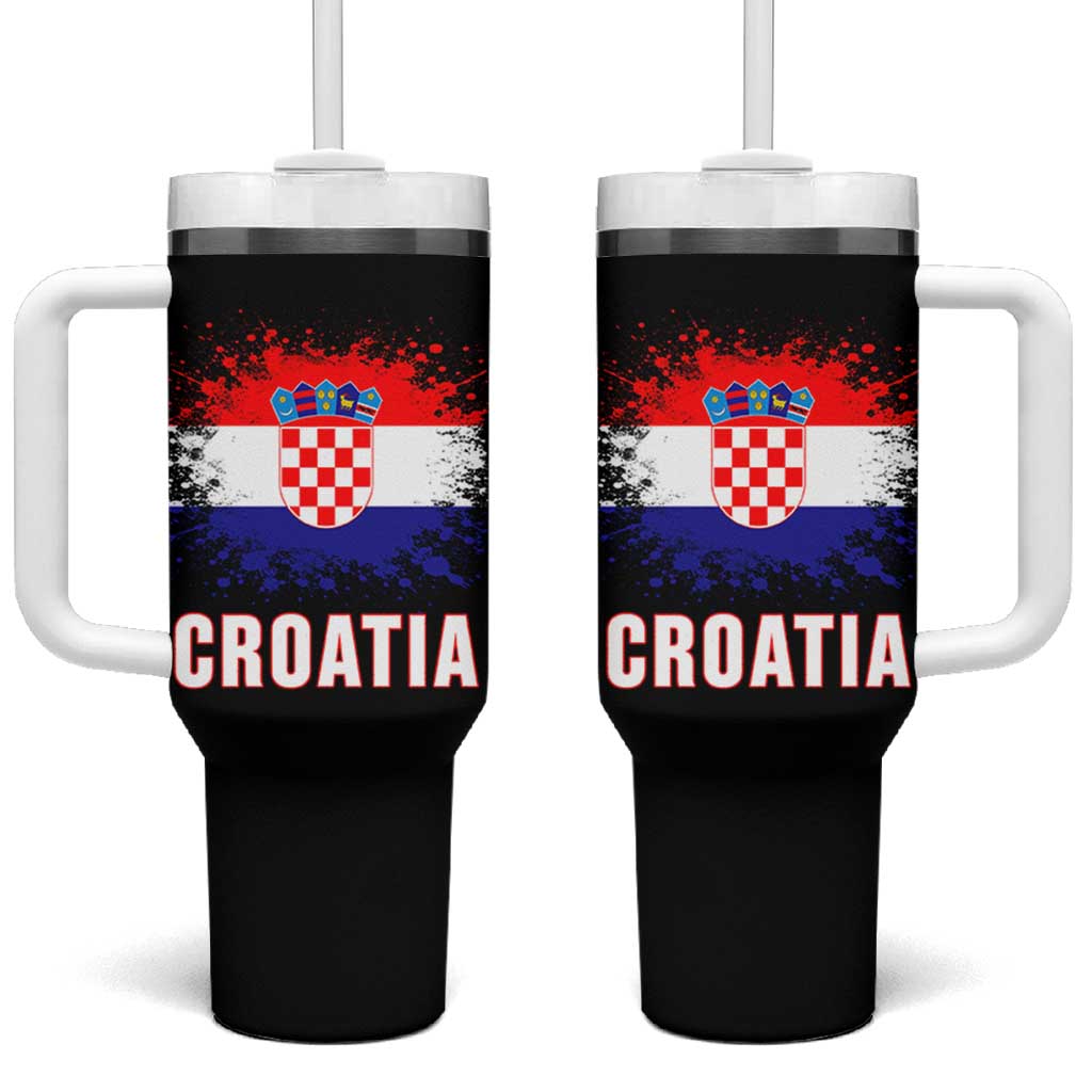 Croatia Tumbler With Handle Retro Vintage Watercolors Sport Hrvatska Flag Croatian