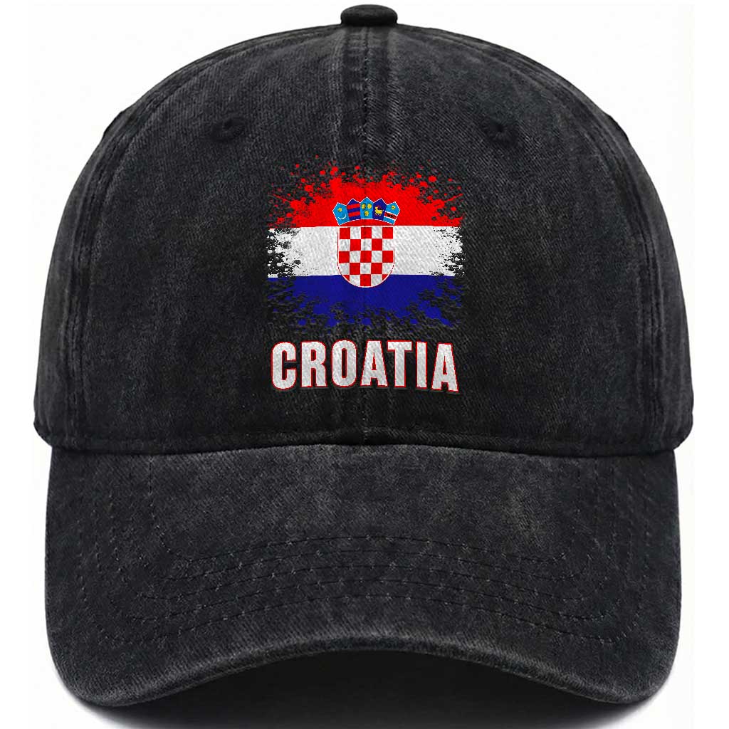 Croatia Washed Cotton Baseball Cap Retro Vintage Watercolors Sport Hrvatska Flag Croatian