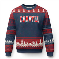 Vintage Croatia Ugly Christmas Sweater Retro Varsity Hrvatska Flag Zagreb Croatian