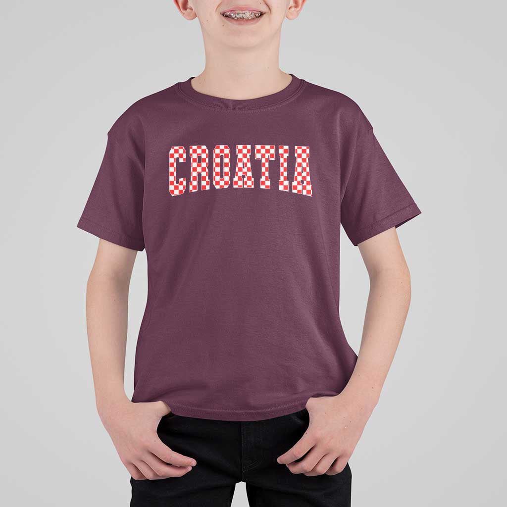 Vintage Croatia T Shirt For Kid Retro Varsity Hrvatska Flag Zagreb Croatian