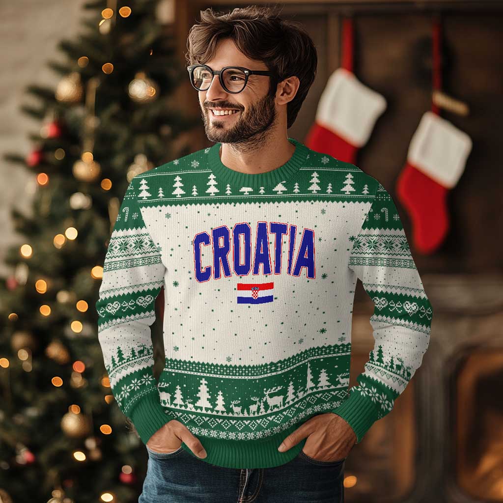 Croatia Flag Ugly Christmas Sweater Vintage Hrvatska Flag Zagreb Croatian Jersey Retro