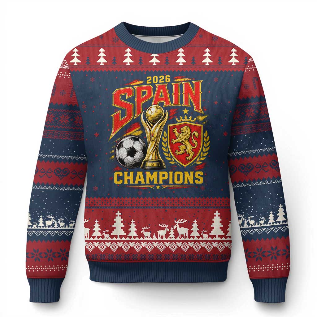 Spain Champions 2026 Ugly Christmas Sweater Spanish Soccer Fan Graphic