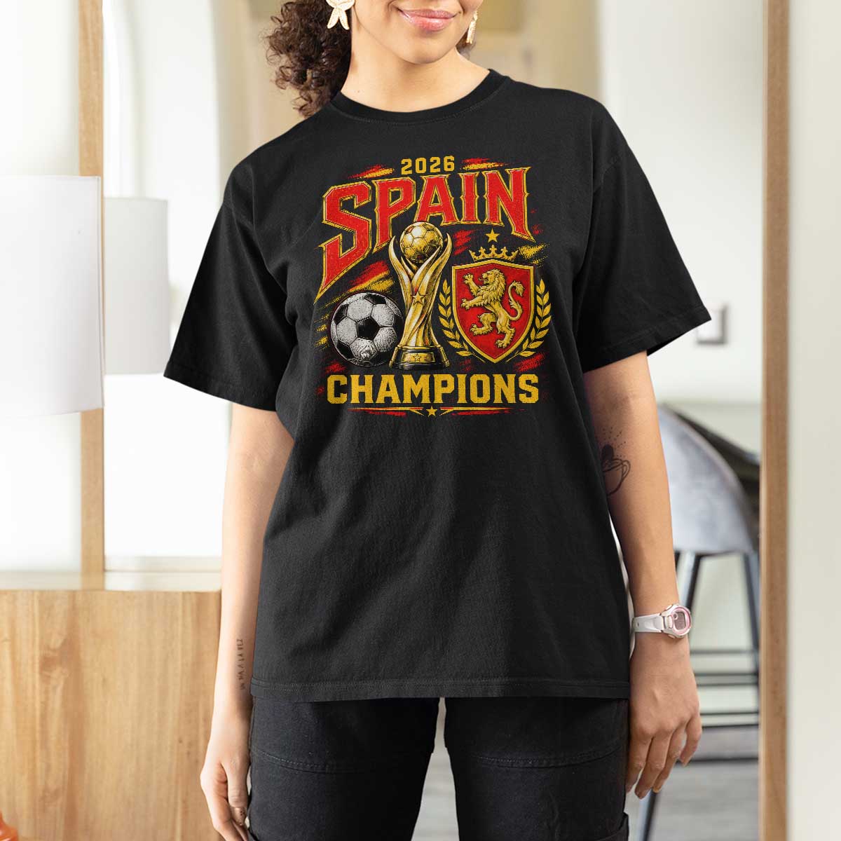 Spain Champions 2026 T Shirt For Women Spanish Soccer Fan Graphic
